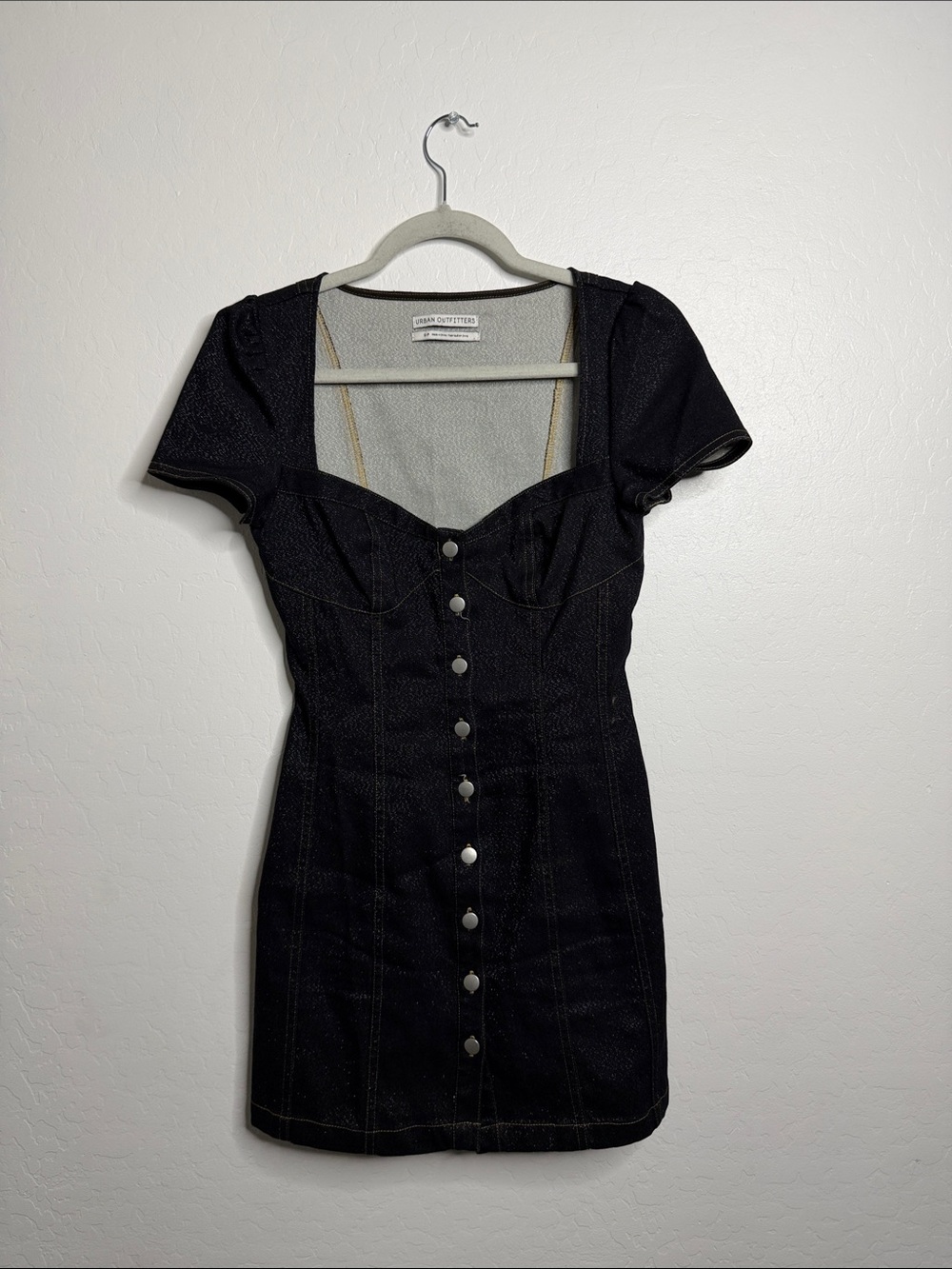 Urban Outfitters Black Short-Sleeve Button-Front Mini Dress